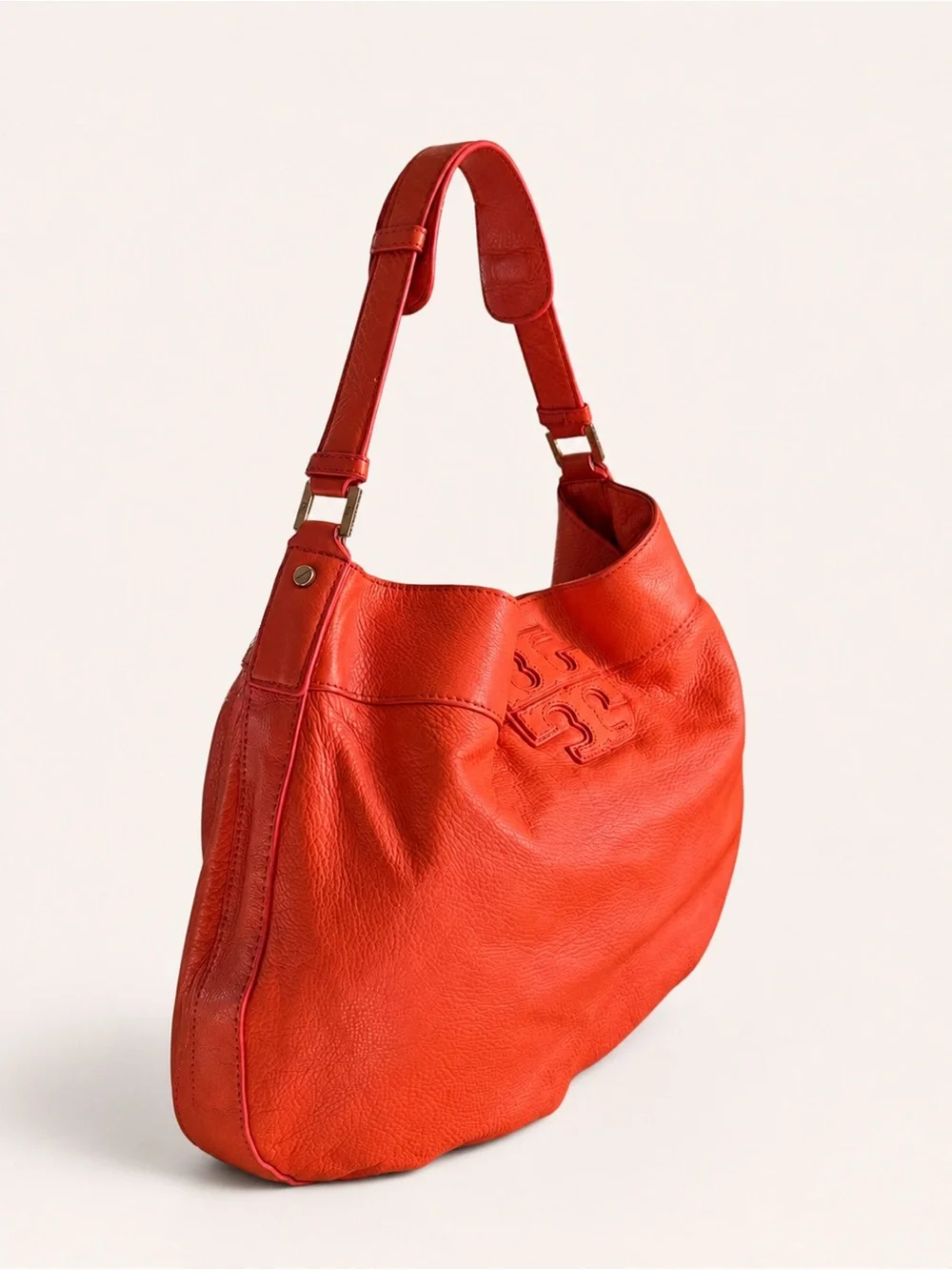 Tory Burch Taylor Large Coral Pebbled Leather Hobo Shoulder Bag